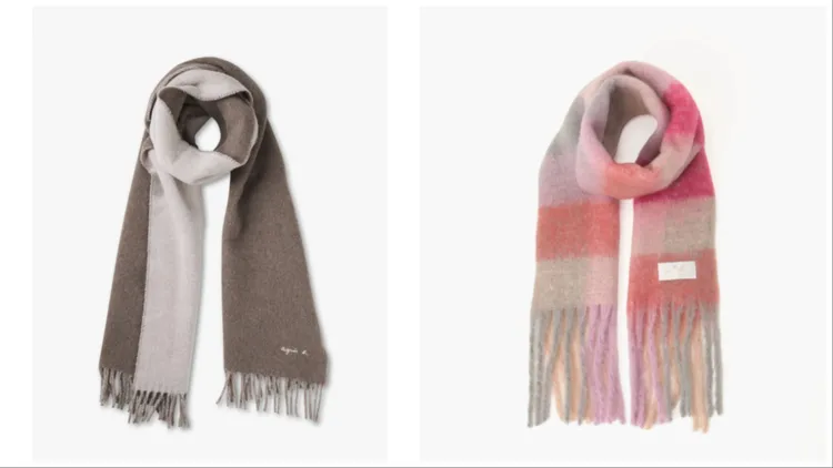 雙色羊毛Bilal圍巾（左）4580元、To b. by agnès b.蓬鬆感格紋圍巾（右）2680元。品牌提供