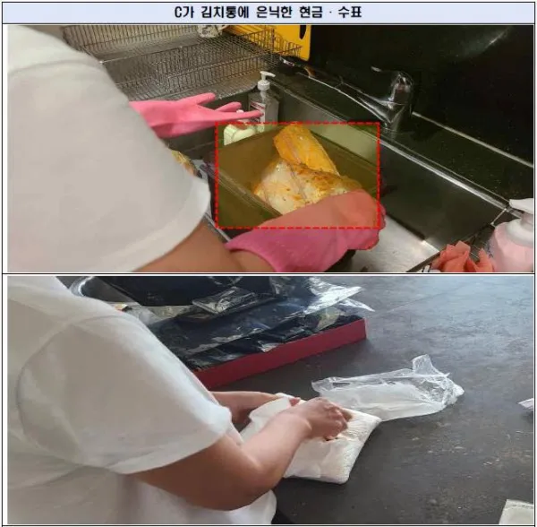 首爾中央地方檢察廳查出泡菜桶裡藏錢。翻攝翻攝《朝鮮日報》