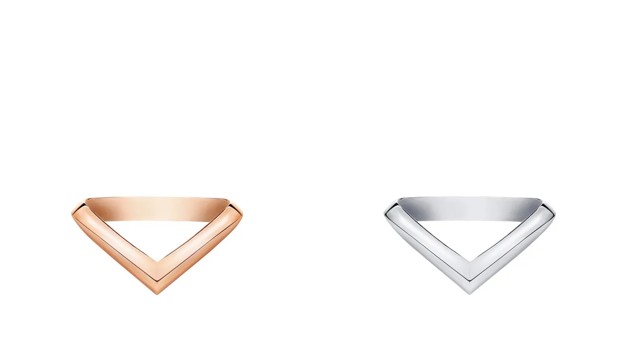 LV DIAMONDS V 18K 金钻石戒指(左)6万2000元、Pt950铂金钻石戒指(右)8万2500元。品牌提供