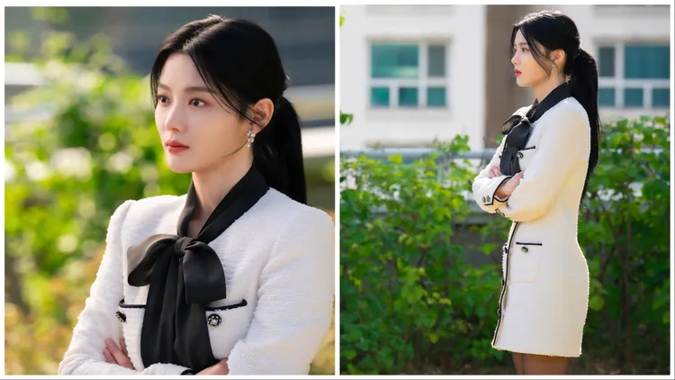 白色洋裝與黑色緞面蝴蝶結搭配穿出青春千金大小姐氛圍。翻攝SBS官網