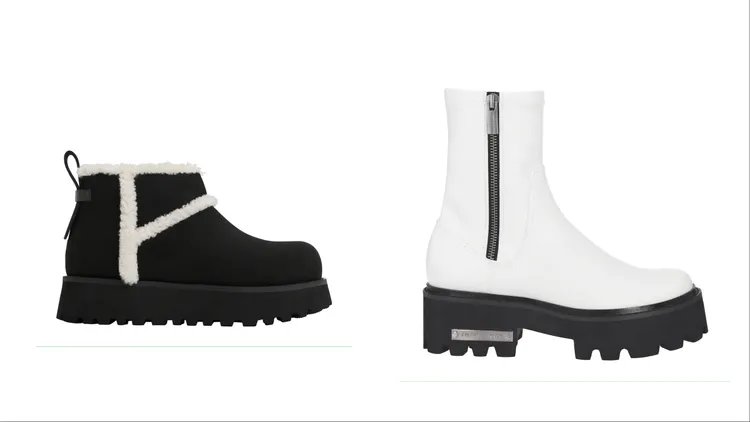 厚底刷毛短靴（左）3190元、素面拼接厚底短靴（右）2790元。品牌提供