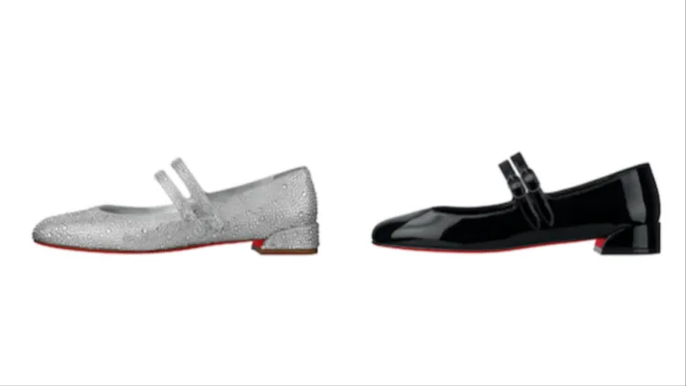 Sweet Jane Strass水晶裝飾銀色平底鞋（左）9萬8500、黑色漆皮平底鞋（右）2萬9800元。品牌提供
