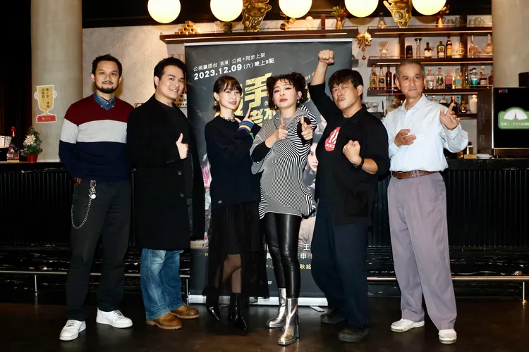 羅申（左起）、黃浩詠、李亦捷、王彩樺、王嵐申、簡宗福出席記者會。彭欣偉攝