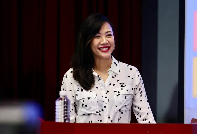 吳欣盈昨晚到校園演講，受訪時將外交部稱作斷交部。彭欣偉攝