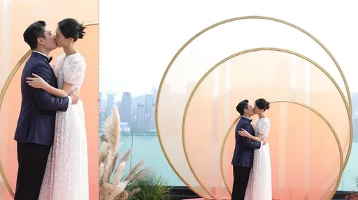 張艾嘉娶媳|王令塵唯美海景下深情擁吻 新娘蓬蓬袖公主系白紗超浪漫