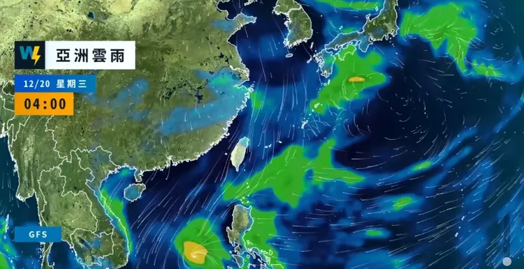 下週二中午前後微弱鋒面掠過北部，新一波冷空氣再度南下。翻攝臉書「氣象達人彭啟明」