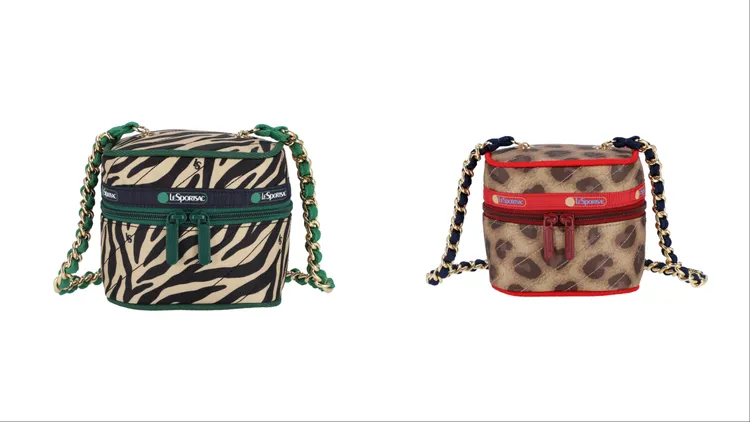 迷幻斑馬紋方形鏈帶包、心魅豹紋方形鏈帶包，各7500元。品牌提供