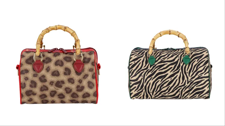 心魅豹紋小型波士頓竹節包8000元、迷幻斑馬紋大型波士頓竹節包9500元。品牌提供