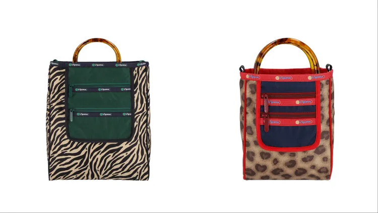 迷幻斑馬紋大型雙拉鍊口袋托特包8500元、心魅豹紋小型雙拉鍊口袋托特包7500元。品牌提供
