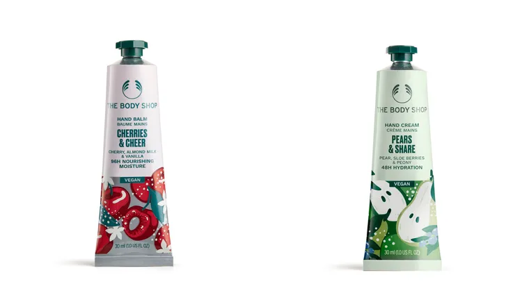 「歡沁櫻桃」與「晨曦陽梨」護手霜 ，各30ml／320元。品牌提供