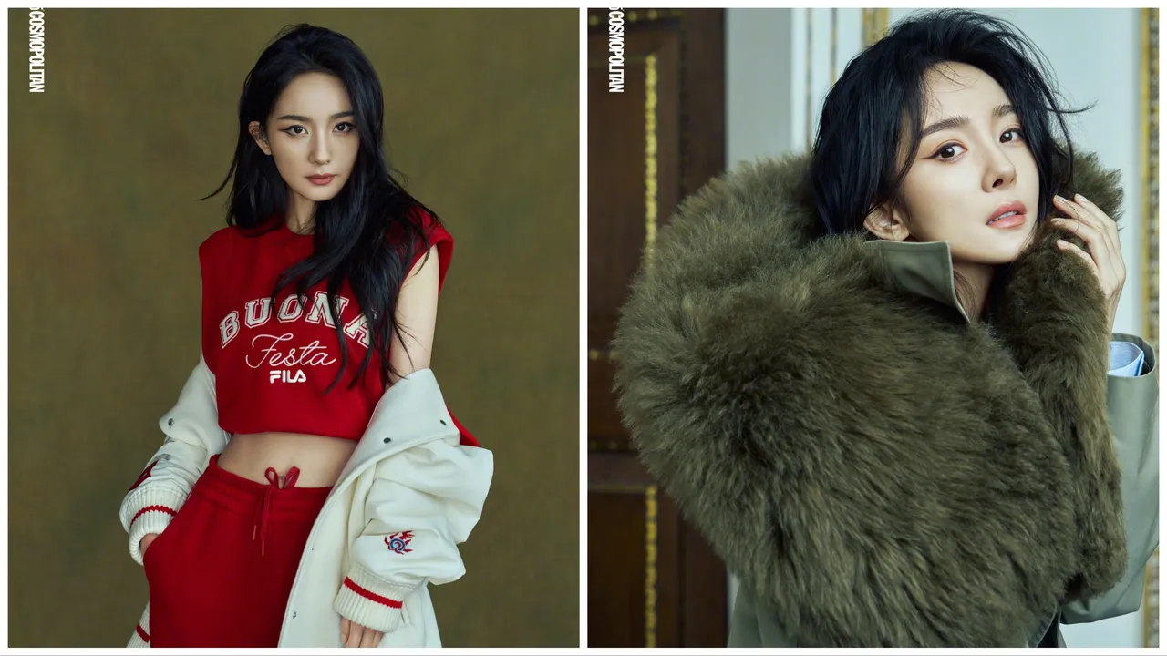 楊冪穿著代言品牌服飾登上時尚雜誌《cosmo》的12月封面。翻攝《cosmo》微博