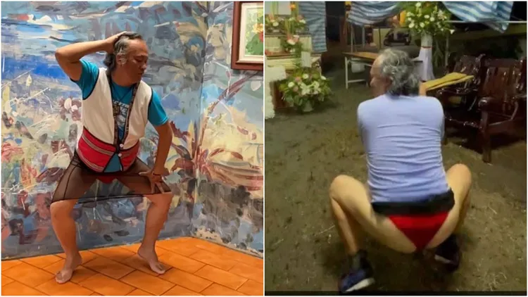 林世偉曾在族人靈堂前露紅內褲+屁股蛋熱舞。右圖林世偉提供、左圖資料照片