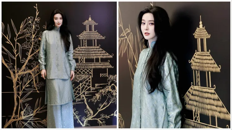 范冰冰選穿M ESSENTIAL最新系列的滄浪緹花新中式套裝。翻攝范冰冰IG