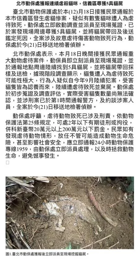 許淑華分享北市動保處新聞稿，並表示：「最近又發生令人痛心的虐貓事件！」翻攝許淑華Hsu Shu-Hua粉絲頁