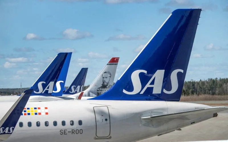 謎之偷渡男搭乘北歐航空到洛杉磯;圖為北歐航空班機停於斯德哥爾摩機場。路透社