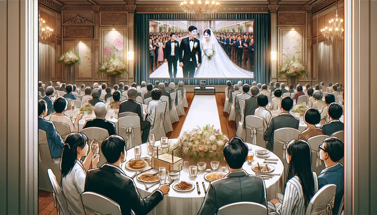 原本婚宴大螢幕播放的是新郎對新娘的「愛的告白」。AI生成示意畫面。