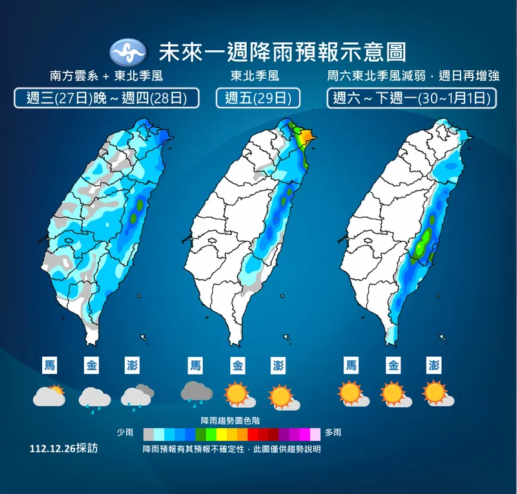 未來一週降雨變化。氣象署提供