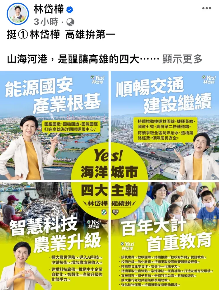 林岱樺提出高雄市四大發展主軸。取自臉書