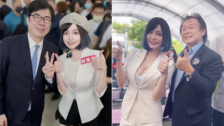 郭鬼鬼過去與陳其邁（左圖左）和王世堅（右圖右）合照時的情況。翻攝自郭鬼鬼臉書