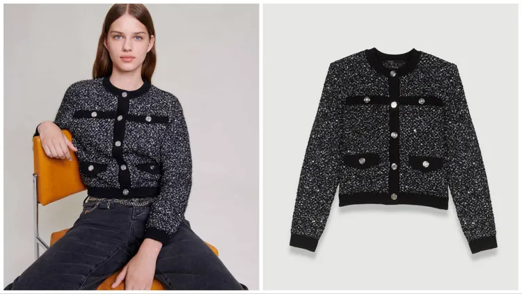 Maje毛呢短版開襟外套，1萬1690元。品牌提供