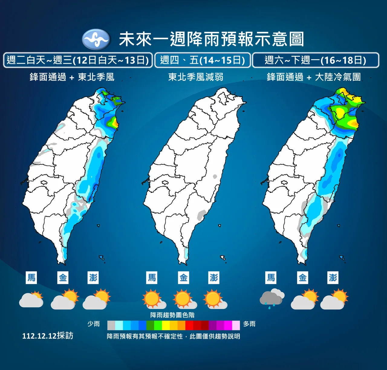 近期降雨趨勢。氣象署提供