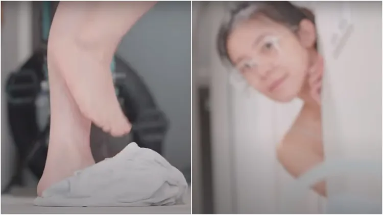 盥洗前李多慧脫掉睡衣睡褲。翻攝自YT頻道이다혜 李多慧
