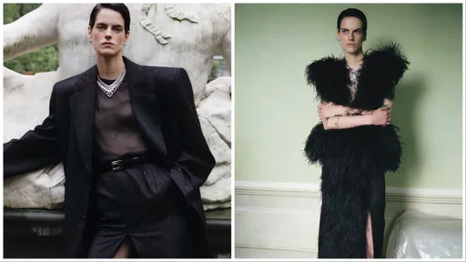 西班牙中性名模帥臉超迷人 穿SAINT LAURENT薄紗性感露點