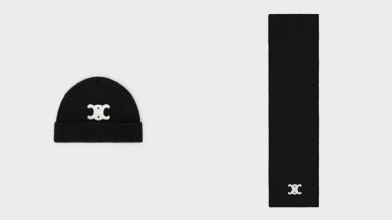 無縫羊絨Triomphe針織帽2萬2000元、圍巾3萬1500元。品牌提供