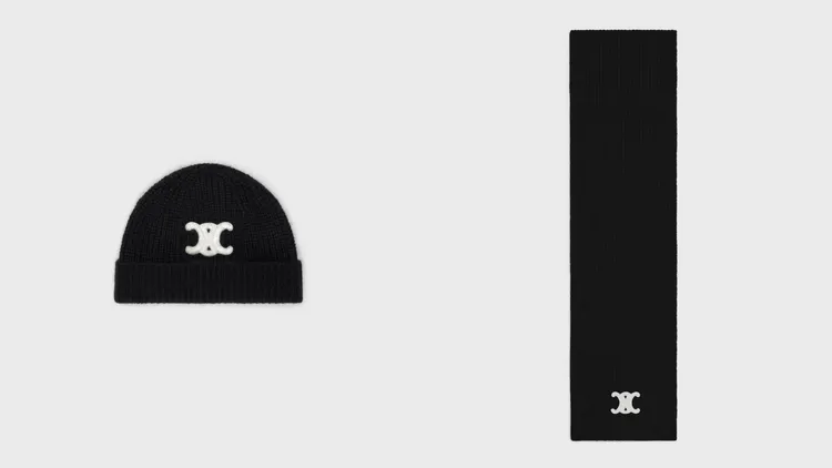 無縫羊絨Triomphe針織帽2萬2000元、圍巾3萬1500元。品牌提供