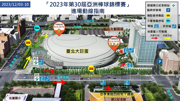 大巨蛋進出動線圖。體育局提供