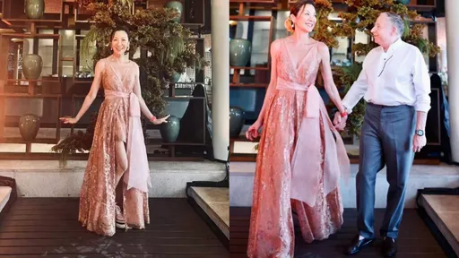 杨紫琼海岛婚第二套礼服曝光 粉橙乌干纱藏「缔结良缘」美意