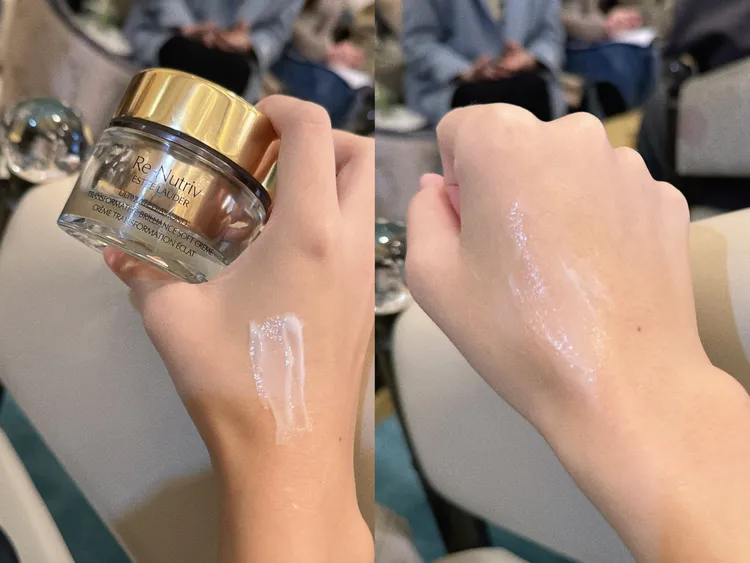 雅詩蘭黛白金級黑鑽松露逆時煥顏霜質地。張家玲攝