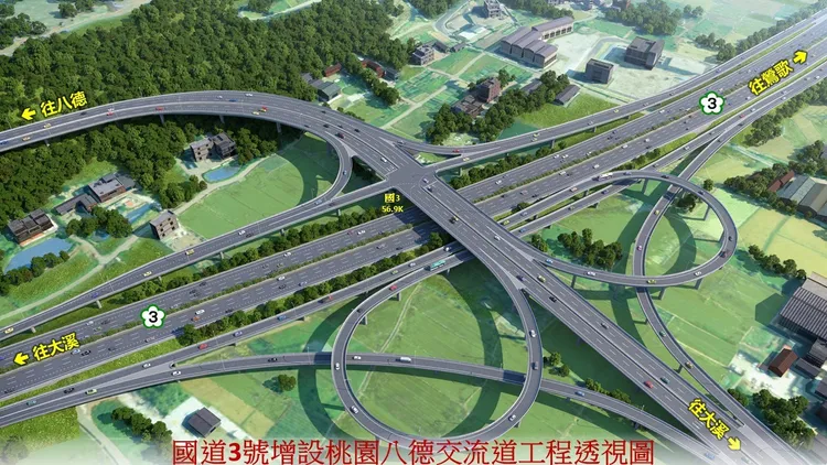 國道3號增設桃園八德交流道工程透視圖。高公局提供