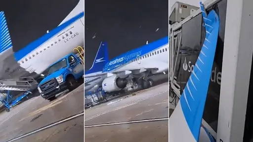 風超狂！波音737客機停機場「被颳到撞毀」　影片曝光太驚人