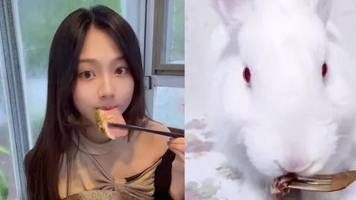 長髮大眼妹子吃飯！小口小口真可愛　下一秒就打回原形？