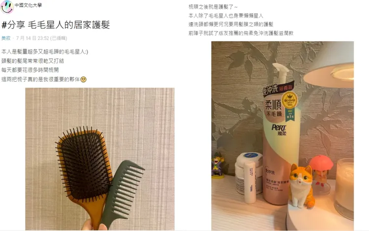 ▲身為毛毛星人的網友表示，友人推薦「飛柔免沖洗護髮精華-滋養款」在家保養頭髮。圖片來源/網路截圖