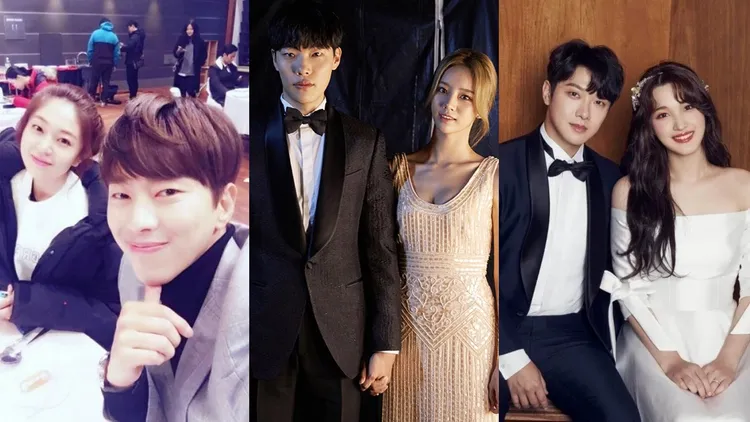 尹賢旻（左圖右）與白珍熙、柳俊烈和惠利都是交往7年分手，崔敏煥（右圖左）與金律喜斬6年婚。翻攝MBC、C-Jes、FNC娛樂