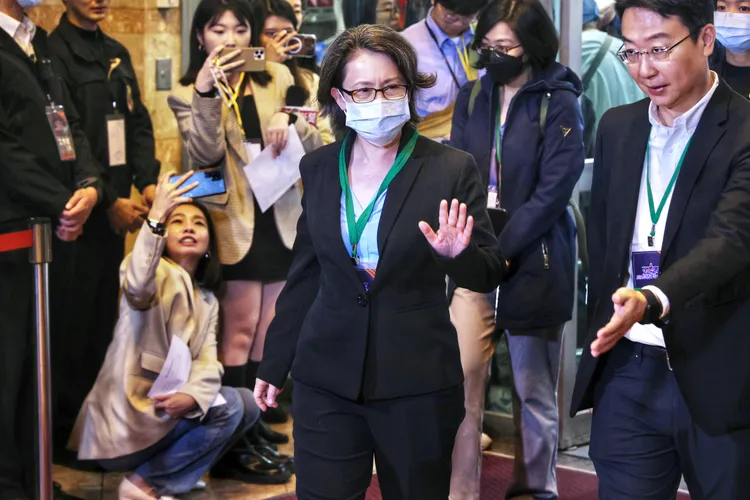 蕭美琴抵達辯論會場。林林攝