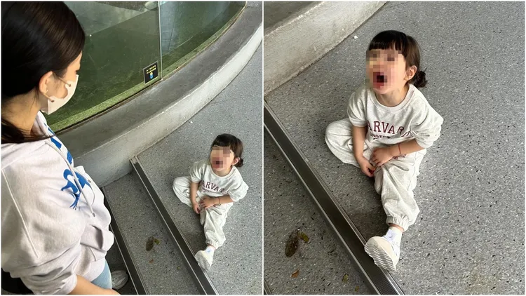 女兒坐地大哭發脾氣，讓夏如芝相當無奈。翻攝自張捷臉書