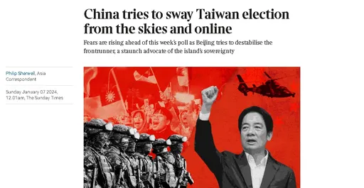 泰晤士報:中國試圖以「空戰」和網路戰爭 影響台灣選舉結果