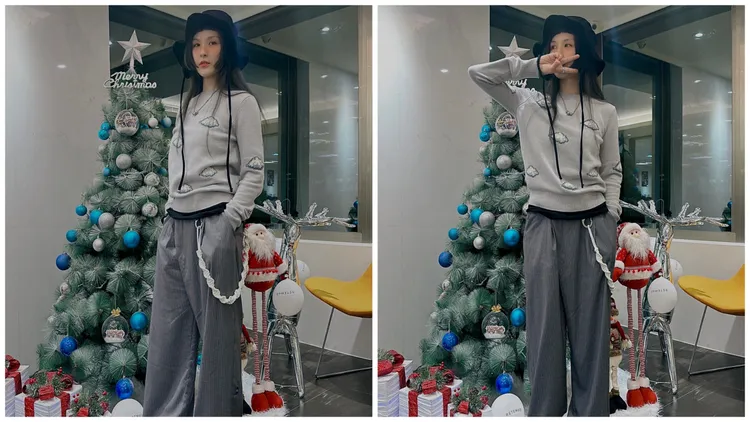 魏如昀身穿羊絨元朵圓領杉打造出個性摩登穿搭。品牌提供