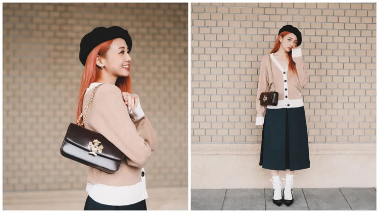 吳映潔以俏皮又優雅的少女穿搭露面。品牌提供