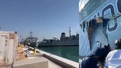 「三寶界的天花板」英國皇家海軍掃雷艦靠岸 將另一艘軍艦撞出大洞