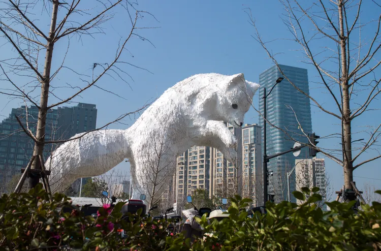霍夫曼新作北極狐，在上海蘇河灣萬象天地亮相。新華社