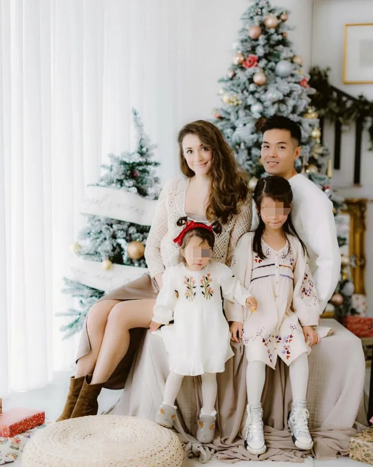 瑞莎（左後）一家4口幸福模樣。翻攝瑞莎臉書