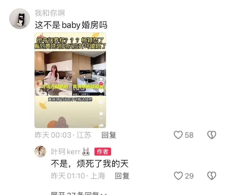 葉珂在抖音評論區回應傳聞。翻攝星冷熬微博