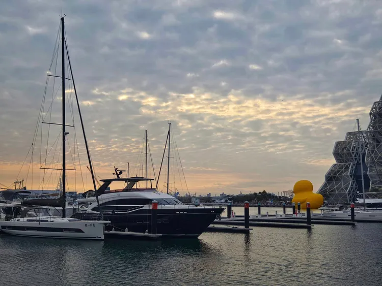 部落客「吃貨閔爸」直擊黃色小鴨風采。翻攝《一對爸媽兩個娃的吃貨人生》粉絲頁