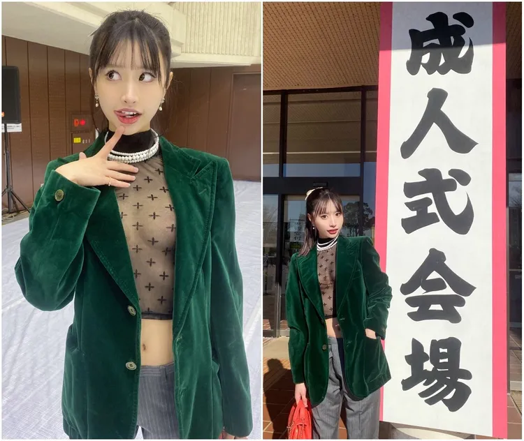 藤川流夢的成人日透視裝美汝現形，她還刻意俏皮舔舌，誘惑指數破表。翻攝自藤川流夢社群X（推特）