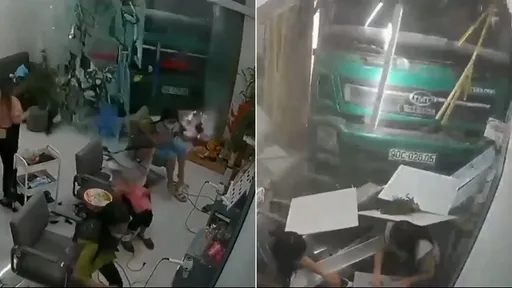 驚悚片｜先撞騎士再衝美容院　砂石車「破門而入」釀1死4傷