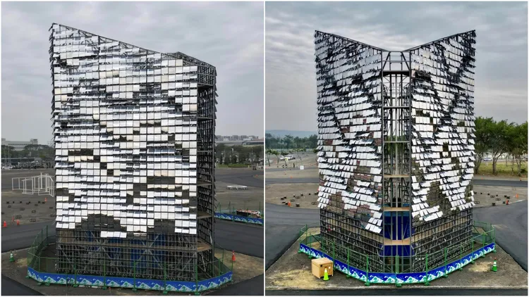 高16公尺、台積電獨家贊助的藝術主燈已接近搭建完成，實體相當壯觀。翻攝自臉書「台南式 Tainan Style」